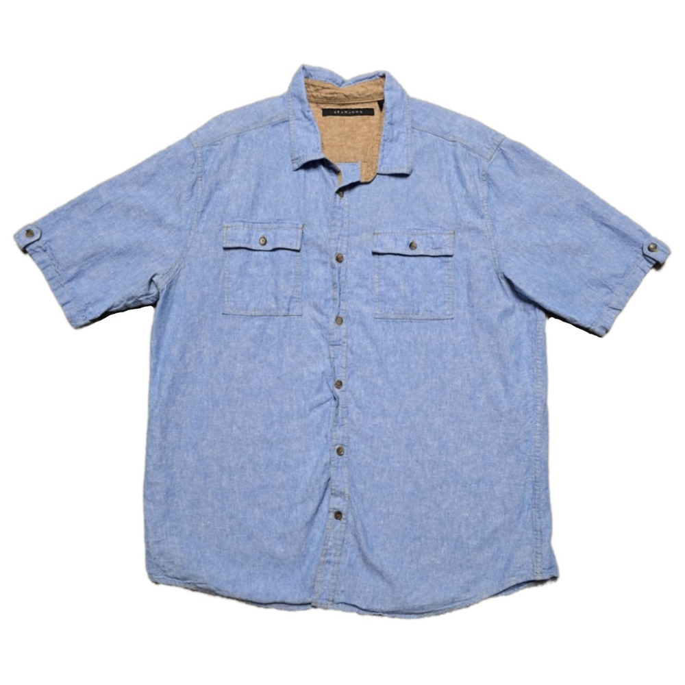 VTG Y2K Sean John Chambray Denim‎ Button Up Shirt Mens 3XL Blue Hip Hop Skater